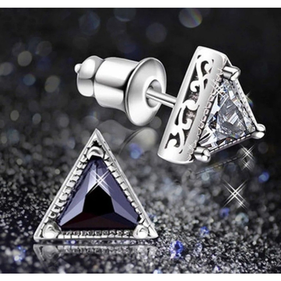 Trillion Cut Simulated Diamond 925 Sterling Silver Triangle Stud Earrings - Picture 5 of 11
